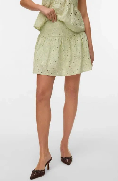Vero Moda Hay Embroidered Eyelet Cotton Miniskirt In Green