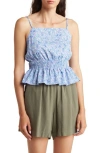 Vero Moda Henna Smocked Peplum Top In Birch Aop Blue Hollo