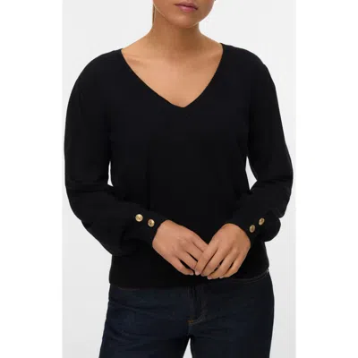 Vero Moda Hollykaris Long Sleeve V-neck Pullover Sweater In Black