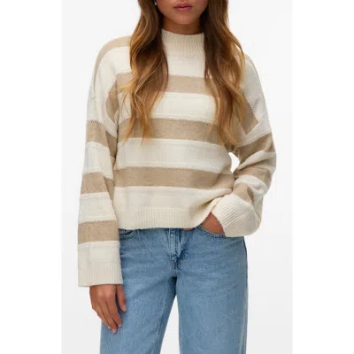 Vero Moda Inez Stripe Mock Neck Sweater In Brown