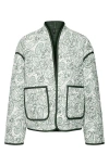 Vero Moda Jane Paisley Quilted Jacket In Olivine Aop Snow Whi