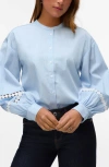 Vero Moda Janni Pinstripe Circle Lace Inset Button-up Shirt In Cashmere Blue Stripe