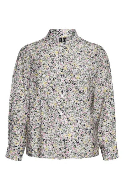 Vero Moda Josie Floral Long Sleeve Button-up Shirt In Snow White