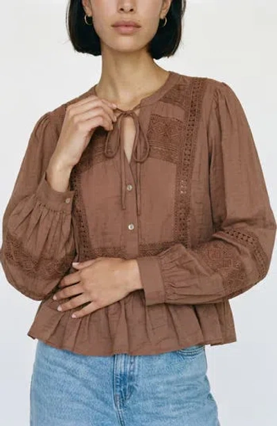 Vero Moda Jules Lace Inset Peplum Top In Brown