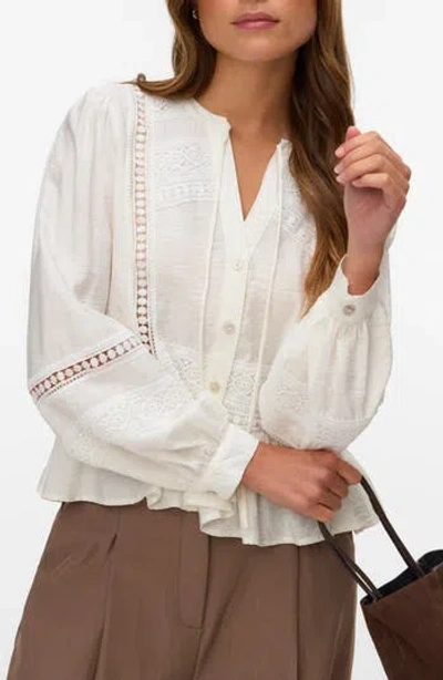 Vero Moda Jules Lace Inset Peplum Top In White