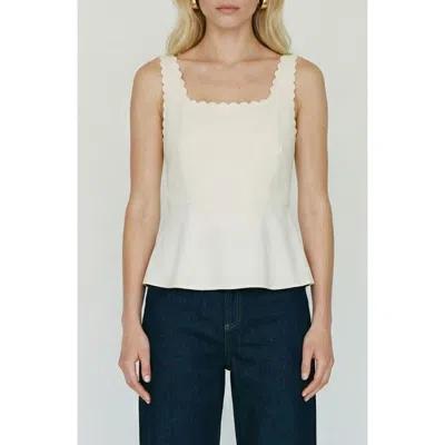 Vero Moda Julietta Scallop Trim Peplum Top In White