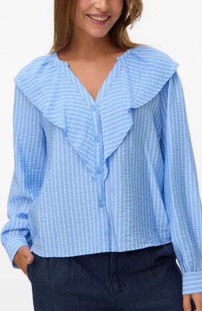 Vero Moda Kaja Frill Shirt In Blue