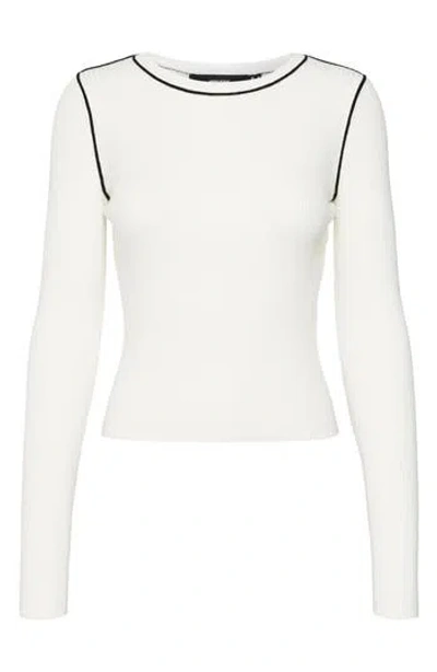 Vero Moda Kara Contrast Piping Long Sleeve Sweater Top In Birch Detail/black Contrast