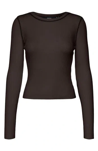 Vero Moda Kara Contrast Piping Long Sleeve Sweater Top In Brown