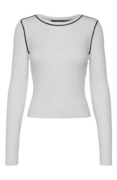 Vero Moda Kara Contrast Piping Long Sleeve Sweater Top In Lgm/black Contrast