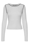 Vero Moda Kara Contrast Piping Long Sleeve Top In White
