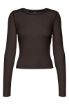 Vero Moda Kara Contrast Piping Long Sleeve Top In Brown