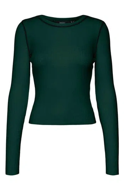 Vero Moda Kara Contrast Piping Long Sleeve Top In Green
