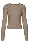 Vero Moda Kara Contrast Piping Long Sleeve Top In Silver Mink Detail