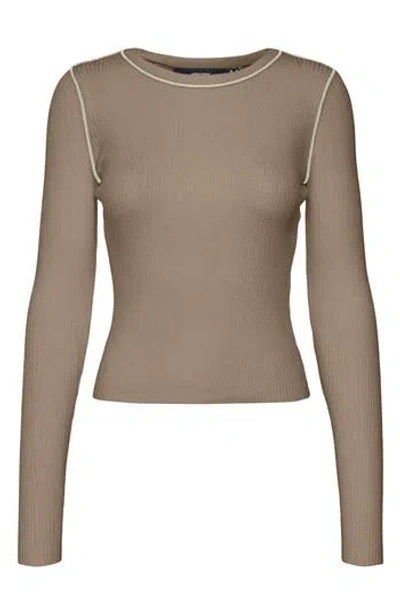 Vero Moda Kara Contrast Piping Long Sleeve Top In Silver Mink Detail