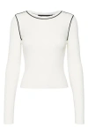 Vero Moda Kara Contrast Piping Long Sleeve Top In White
