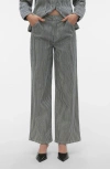 Vero Moda Kathy Stripe High Waist Wide Leg Jeans In Medium Blue Denim St