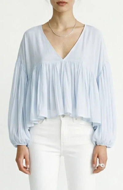 Vero Moda Katie Balloon Sleeve Baby Doll Top In Blue