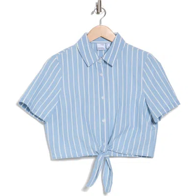 Vero Moda Keonie Pinstripe Chambray Button-up Shirt In Light Blue Denim