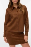 Vero Moda Kreta Faux Suede Button-up Shirt In Brown