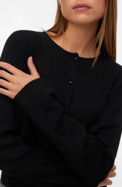Vero Moda Kristi Faux Pearl Button Cardigan In Black