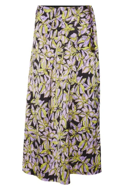 Vero Moda Kyra Drape Maxi Skirt In Black Aop Purple Pai