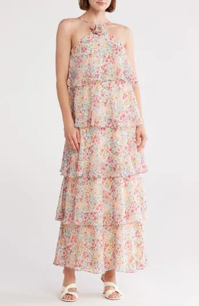 Vero Moda Lana Ruffle Tiered Halter Dress In Pink