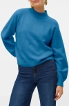 Vero Moda Leaf Mock Neck Sweater In Blue Jasper Detail