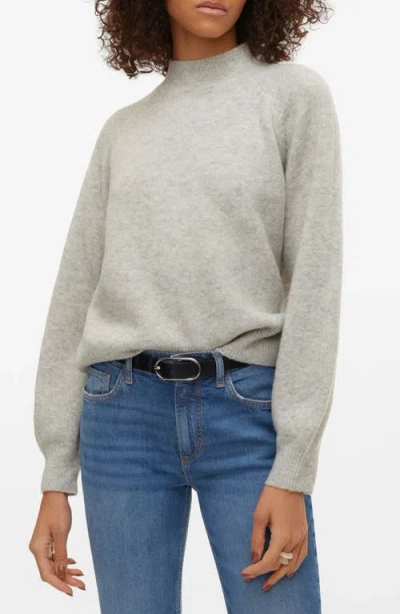 Vero Moda Leaf Mock Neck Sweater In Light Grey Melange