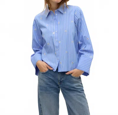 Vero Moda Leila Stripe Button Front Top In Blue