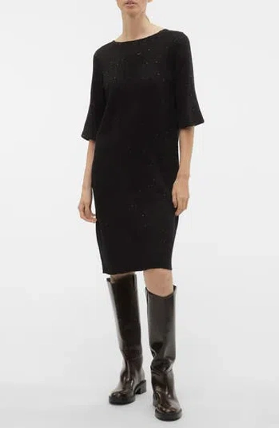 Vero Moda Leilani Sequin Sweater Dress In Black W Black Seqiuence