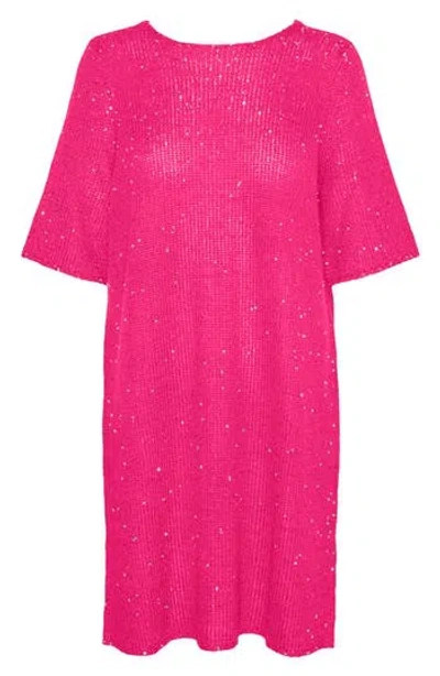 Vero Moda Leilani Sequin Sweater Dress In Fuchsia Purple Silver