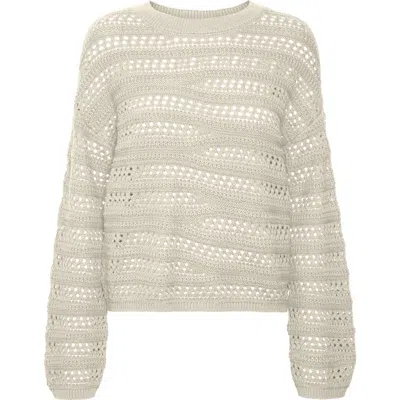 Vero Moda Lilja Open Knit Organic Cotton Sweater In Birch