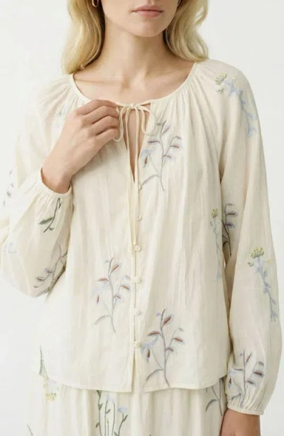 Vero Moda Lina Leaf Embroidered Button-up Top In Yellow