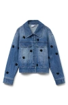 Vero Moda Linea Floral Appliqué Denim Trucker Jacket In Medium Blue Denim