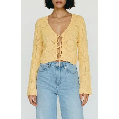 Vero Moda Lola Tie Front Pointelle Knit Cotton Cardigan In Gold