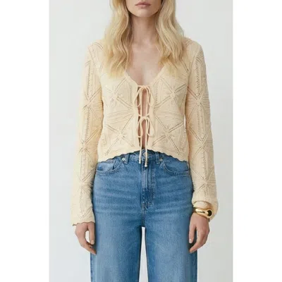 Vero Moda Lola Tie Front Pointelle Knit Cotton Cardigan In Yellow