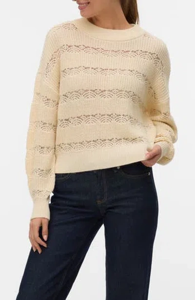 Vero Moda Lona Pointelle Cotton Blend Crop Sweater In Brown