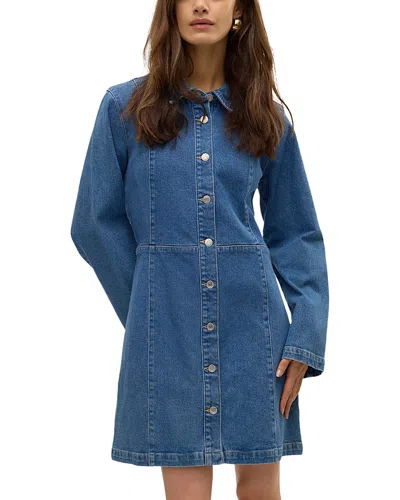 Vero Moda Long Sleeve Denim Mini Dress In Medium Blue
