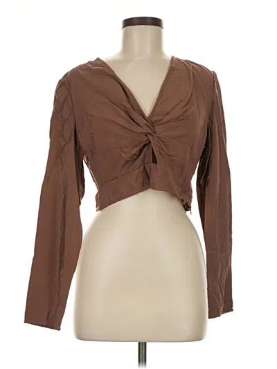 Pre-owned Vero Moda Long Sleeve Top Brown Plunge Neckline Tops