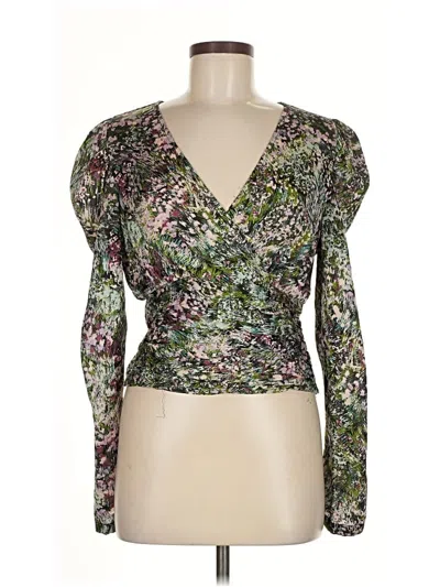 Pre-owned Vero Moda Long Sleeve Top Green Plunge Neckline Tops