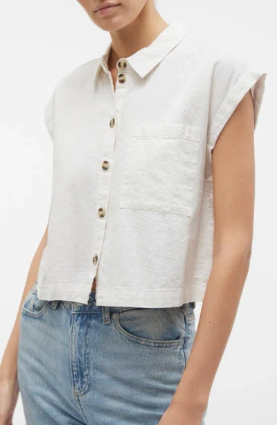 Vero Moda Luna Cap Sleeve Crop Button-up Shirt In Birch