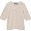 Vero Moda Lux Elbow Sleeve Cotton Blend Cardigan In Neutral