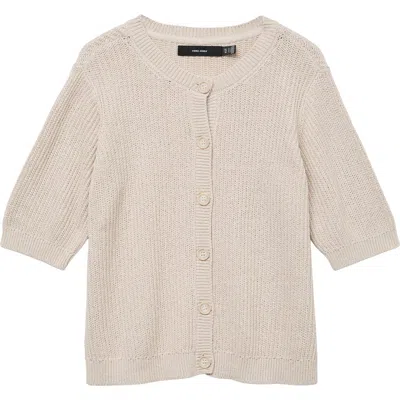 Vero Moda Lux Elbow Sleeve Cotton Blend Cardigan In Neutral