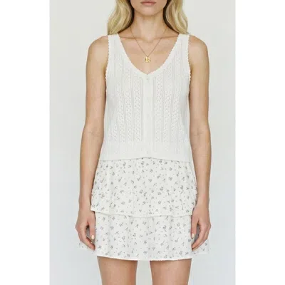 Vero Moda Lux Light Pointelle Knit Cotton Blend Button-up Tank In White