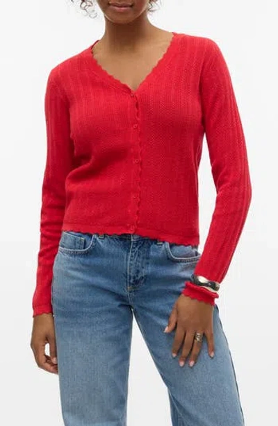 Vero Moda Luxlight V-neck Pointelle Cardigan In Red