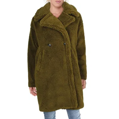 Vero Moda Lynne Womens Cold Weather Teddy Faux Fur Coat In Green