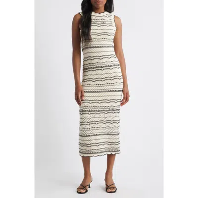 Vero Moda Madeira Open Stitch Cotton Blend Maxi Sweater Dress In Birch Detail W Black