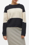 Vero Moda Magate Stripe Crewneck Sweater In Black Detail/birch