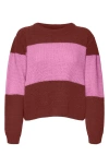 Vero Moda Magate Stripe Crewneck Sweater In Fired Brick Detail